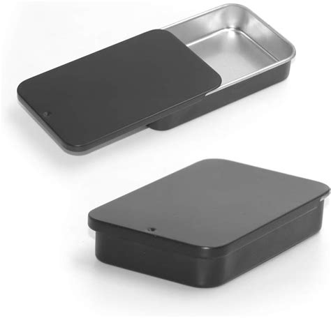 box with metal trout on sliding lid|Gere 6 Pack Metal Rectangular Sliding Lid Tin Boxes Black, .